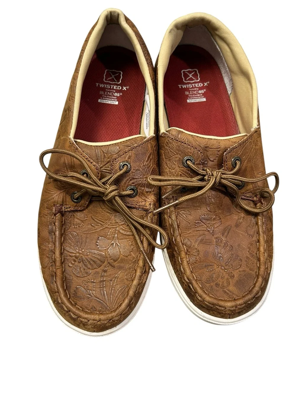 Twisted‎ X Kicks Women’s Brown Embossed Leather Shoes 9.5M Butterfly Moc Toe